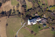 Aerial view of Churches building the chapel Michaelskapelle on Michaelsberg in Bruchsal in the state Baden-Wurttemberg, Germany