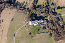 Aerial photograpy of Churches building the chapel Michaelskapelle on Michaelsberg in Bruchsal in the state Baden-Wurttemberg, Germany