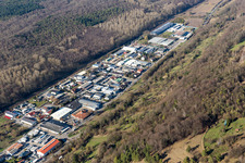 Aerial view of Industrial area Im Schollengarten in the district Untergrombach in Bruchsal in the state Baden-Wuerttemberg, Germany