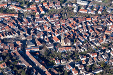 Aerial view of Martinskapelle in the historic town center in the district Heidelsheim in Bruchsal in the state Baden-Wuerttemberg, Germany
