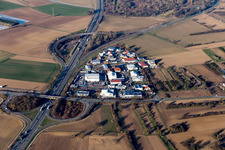 Aerial view of Werkstrasse industrial area in the district Berghausen in Römerberg in the state Rhineland-Palatinate, Germany