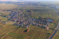 Overview of Schloßweier on the A65 from the northwest in Kirrweiler in the state Rhineland-Palatinate, Germany