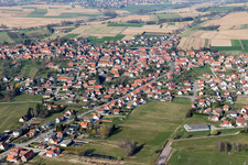 Aerial view of Town View of the streets and houses of the residential areas in Surbourg in Grand Est, France