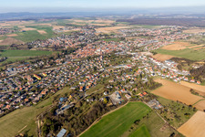 Aerial view of Town View of the streets and houses of the residential areas in Pfaffenhoffen in Grand Est, France