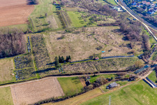 Aerial photograpy of Grave rows on the grounds of the cemetery in Ettendorf in Grand Est, France