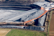 Oblique view of Site and tailings area of the gravel mining in Lixhausen in Grand Est, France
