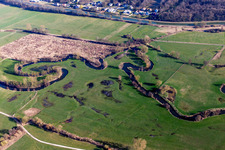 Meandering, serpentine curve of a river Zorn in Hochfelden in Grand Est, France