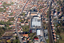 Aerial view of Town View of the streets and houses of the residential areas in Hochfelden in Grand Est, France