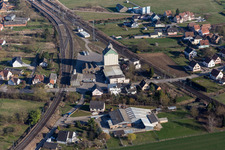 Aerial view of Routing the railway junction of rail and track systems SNCF in Mommenheim in , France