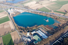 Aerial view of Gravel pit Achern in the district Fautenbach in Achern in the state Baden-Wuerttemberg, Germany