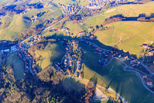 Aerial view of Am Ruttersrain, a district between Baden vineyards in the district Büchelbach in Sasbachwalden in the state Baden-Wuerttemberg, Germany