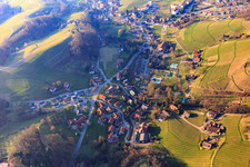 Village overview between Baden vineyards from the west with outdoor adventure pool Sasbachwalden in Sasbachwalden in the state Baden-Wuerttemberg, Germany