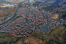 Aerial view of City overview from the west in Kuppenheim in the state Baden-Wuerttemberg, Germany
