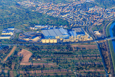 Aerial view of Chipboard factory on the Murg in Bischweier in the state Baden-Wuerttemberg, Germany