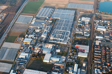 Aerial view of Industrial and commercial area on A5 with IHLE tires GmbH in Muggensturm in the state Baden-Wurttemberg, Germany