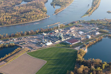 Aerial view of Industry on the Rhine in Lauterbourg in the state Bas-Rhin, France