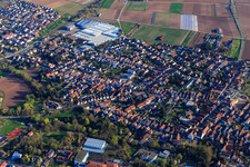 Aerial photograpy of City view from the northwest with Kardex Remstar in Bellheim in the state Rhineland-Palatinate, Germany