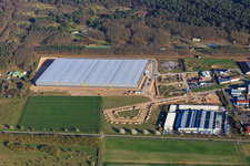 Aerial photograpy of Construction site of the logistics hall for Continental Reifen GmbH and FIEGE Logistik in Bellheim in the state Rhineland-Palatinate, Germany