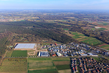 Waldstückerring industrial area with construction site of the logistics hall for Continental Reifen GmbH and FIEGE Logistik in Bellheim in the state Rhineland-Palatinate, Germany