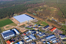 Waldstückerring industrial area with construction site of the logistics hall for Continental Reifen GmbH and FIEGE Logistik in Bellheim in the state Rhineland-Palatinate, Germany out of the air