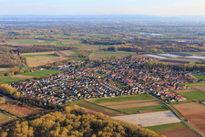 Village view in the Rhine meadows from the northwest in Hördt in the state Rhineland-Palatinate, Germany