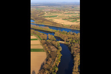Aerial photograpy of Mouth of the Michelsbach into the Rhine at the Sonderheim South pumping station in the district Sondernheim in Germersheim in the state Rhineland-Palatinate, Germany