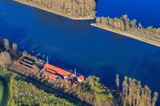 Aerial view of Brickworks Museum Sondernheim on the Rhine Dam in Germersheim in the state Rhineland-Palatinate, Germany