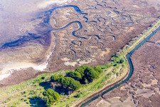 Oblique view of Marsh land on the Isola Marinetta in the Lido of Grado near Lignano Sabbiadoro in Friuli-Venezia Giulia, Italy