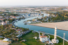 Light House Faro di Piave Vecchiaas a historic seafaring character in the coastal area of Adria in Lido di Jesolo in Venetien, Italy out of the air