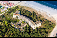 Aerial view of Former fascist holiday and recreational park for children "Colonia Varese" at the Adriatic coast in Milano Marittima in Cervia in Emilia-Romagna, Italy