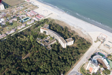 Aerial photograpy of Former fascist holiday and recreational park for children "Colonia Varese" at the Adriatic coast in Milano Marittima in Cervia in Emilia-Romagna, Italy