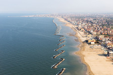 Beach landscape along the at the Mediterranean sea in Rimini in Emilia-Romagna, Italy