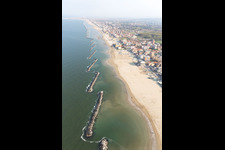 Aerial photograpy of Beach landscape along the at the Mediterranean sea in Rimini in Emilia-Romagna, Italy