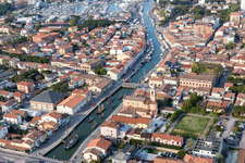 Channel to the Pleasure boat marina with docks and moorings on the shore area of the Adriatic sea in Cesenatico in Emilia-Romagna, Italy