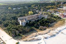 Oblique view of Former fascist holiday and recreational park for children "Colonia Varese" at the Adriatic coast in Milano Marittima in Cervia in Emilia-Romagna, Italy