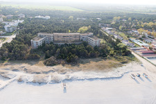 Former fascist holiday and recreational park for children "Colonia Varese" at the Adriatic coast in Milano Marittima in Cervia in Emilia-Romagna, Italy from the plane