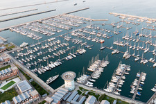 Pleasure boat marina with docks and moorings on the shore area Porto Turistico 'Marinara' in Marina di Ravenna in Emilia-Romagna, Italy