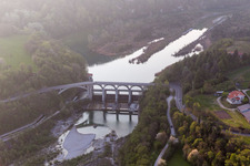 Aerial photograpy of Viaduct of the railway bridge structure to route the railway tracks ver the tagliamento in Cavasso Nuovo in Friuli-Venezia Giulia, Italy