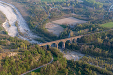 Oblique view of Viaduct of the railway bridge structure to route the railway tracks ver the tagliamento in Cavasso Nuovo in Friuli-Venezia Giulia, Italy