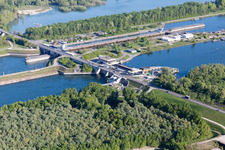 Aerial photograpy of Rhine Lock Iffezheim in Roppenheim in the state Bas-Rhin, France