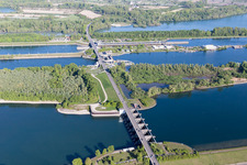 Rhine Lock Iffezheim in Roppenheim in the state Bas-Rhin, France from above