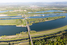 Rhine Lock Iffezheim in Roppenheim in the state Bas-Rhin, France seen from above