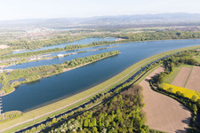 Bird's eye view of Rhine Lock Iffezheim in Roppenheim in the state Bas-Rhin, France