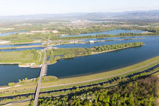 Rhine Lock Iffezheim in Roppenheim in the state Bas-Rhin, France viewn from the air