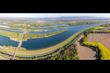 Drone recording of Rhine Lock Iffezheim in Roppenheim in the state Bas-Rhin, France