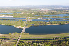 Rhine Lock Iffezheim in Roppenheim in the state Bas-Rhin, France from the drone perspective