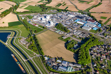 Oblique view of UHU Logistics Center and Dow MF Produktions GmbH & Co. Ohg in the district Greffern in Rheinmünster in the state Baden-Wuerttemberg, Germany