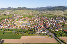 Aerial photograpy of Town View of the streets and houses of the residential areas in Steinbach in the state Baden-Wurttemberg, Germany