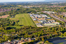 Gliding field on the airfield of Aero-Club Oos and Gewerbegebiet on Flugfeld in the district Oos in Baden-Baden in the state Baden-Wurttemberg, Germany