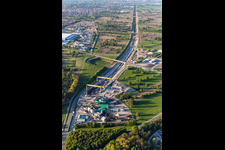 Aerial view of Züblin railway tunnel construction site in Ötigheim in the state Baden-Wuerttemberg, Germany